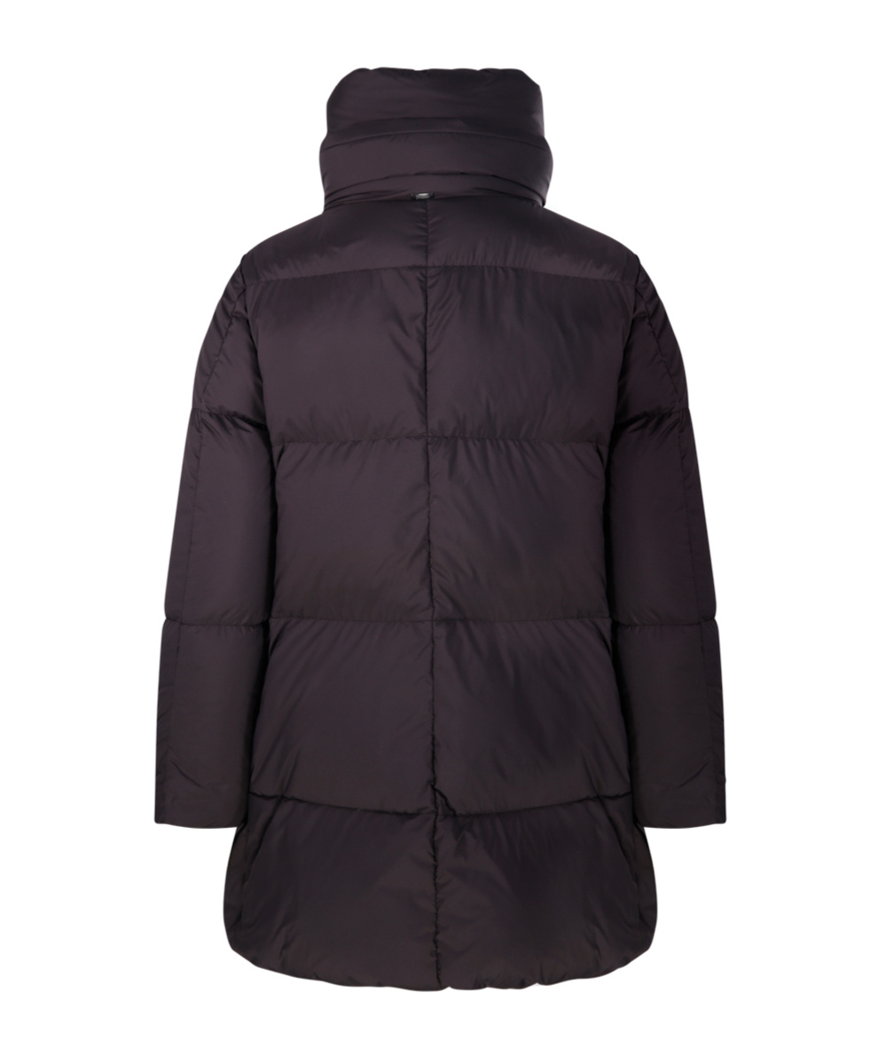 Herno Long Quilted Jacket With High Collar And Zippers In Black