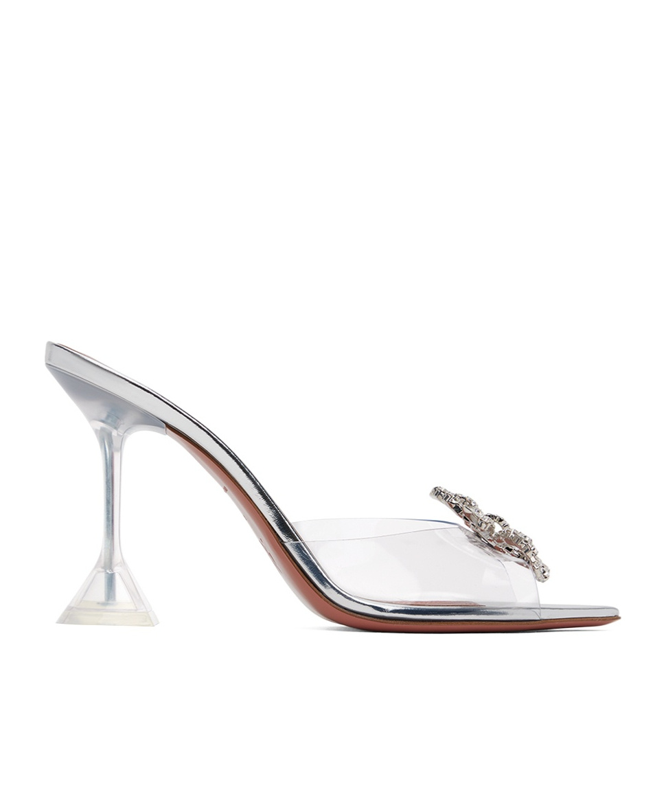 Amina Muaddi Crystal Decorated Pointed High-heeled Sandals In White