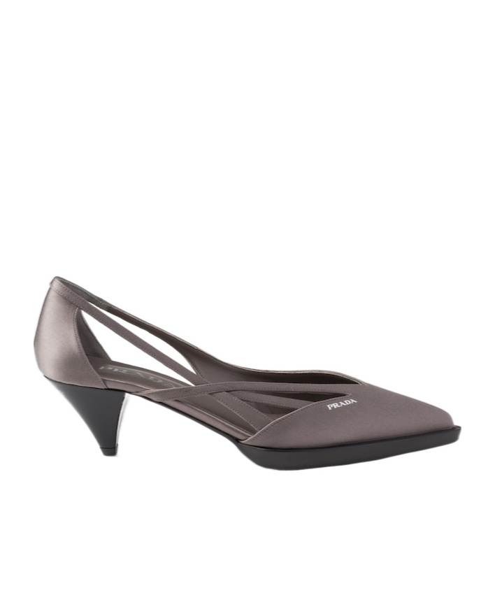 Prada Logo Hollowed Out High Heels In Gray