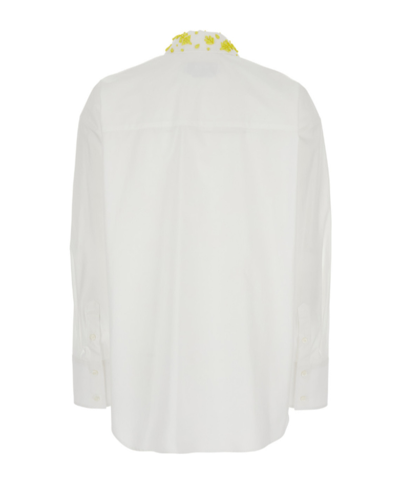 Msgm White Shirt With Classic Collar And Front Embellishment In White