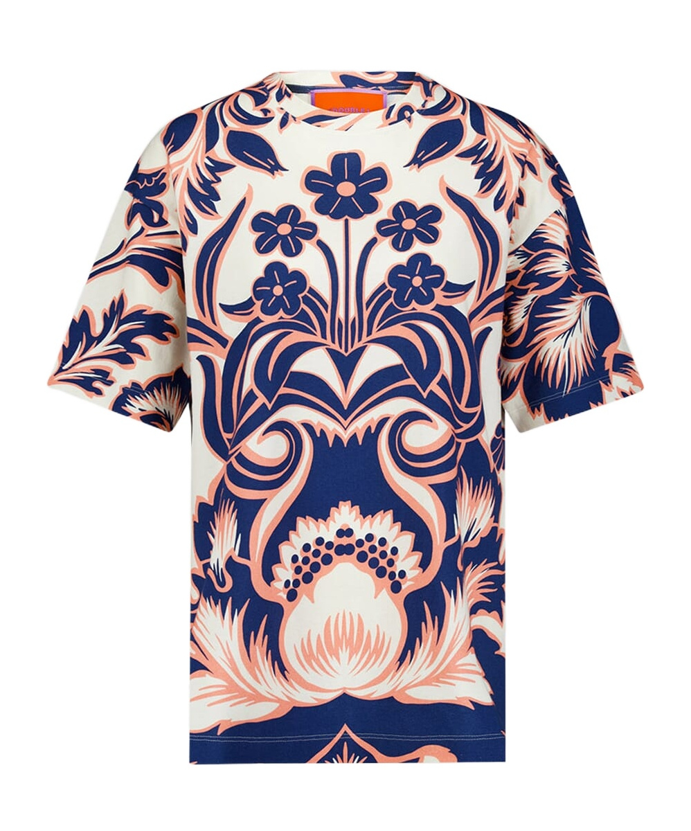 La Doublej House Floral-print T-shirt In Blue