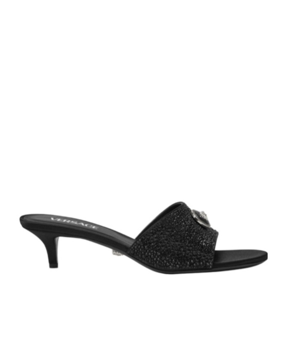 Versace Alia Medusa Strass Kitten-heel Mules In Black