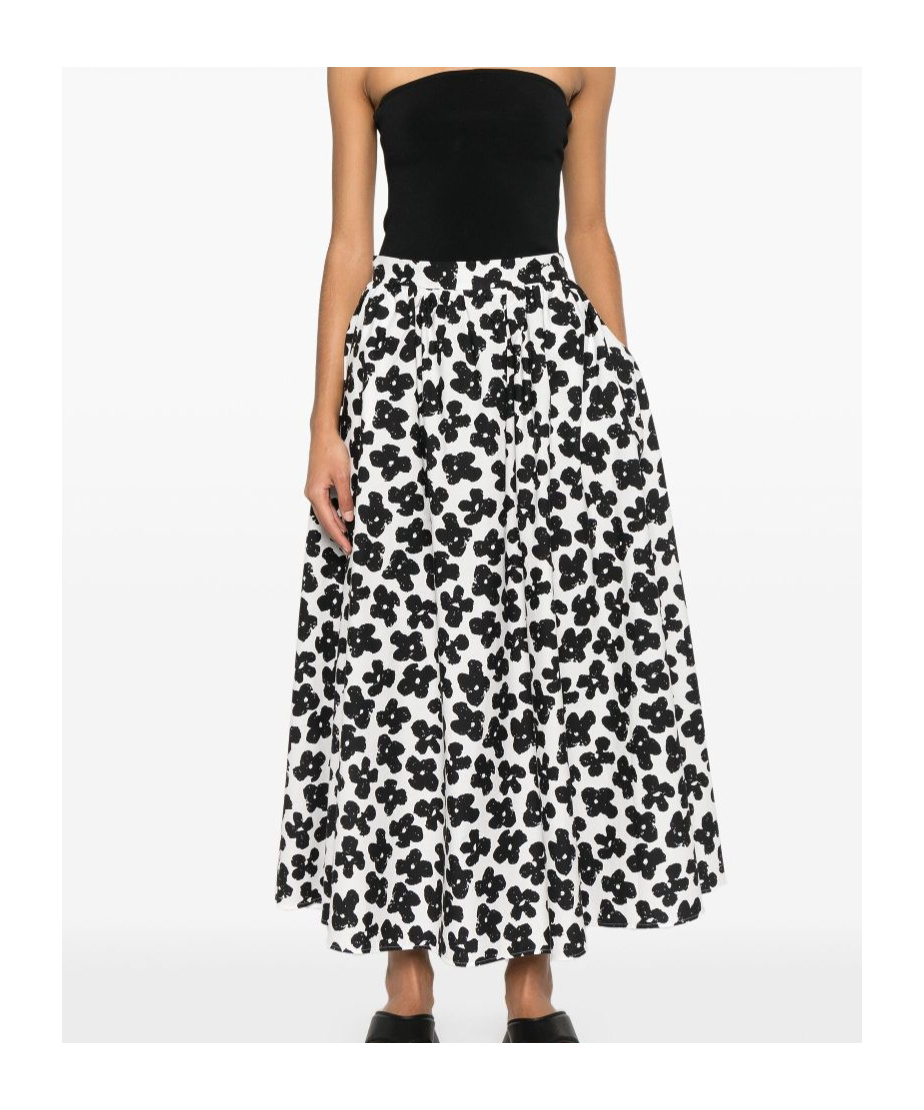 Msgm Floral-print Pleated Maxi Skirt In Black