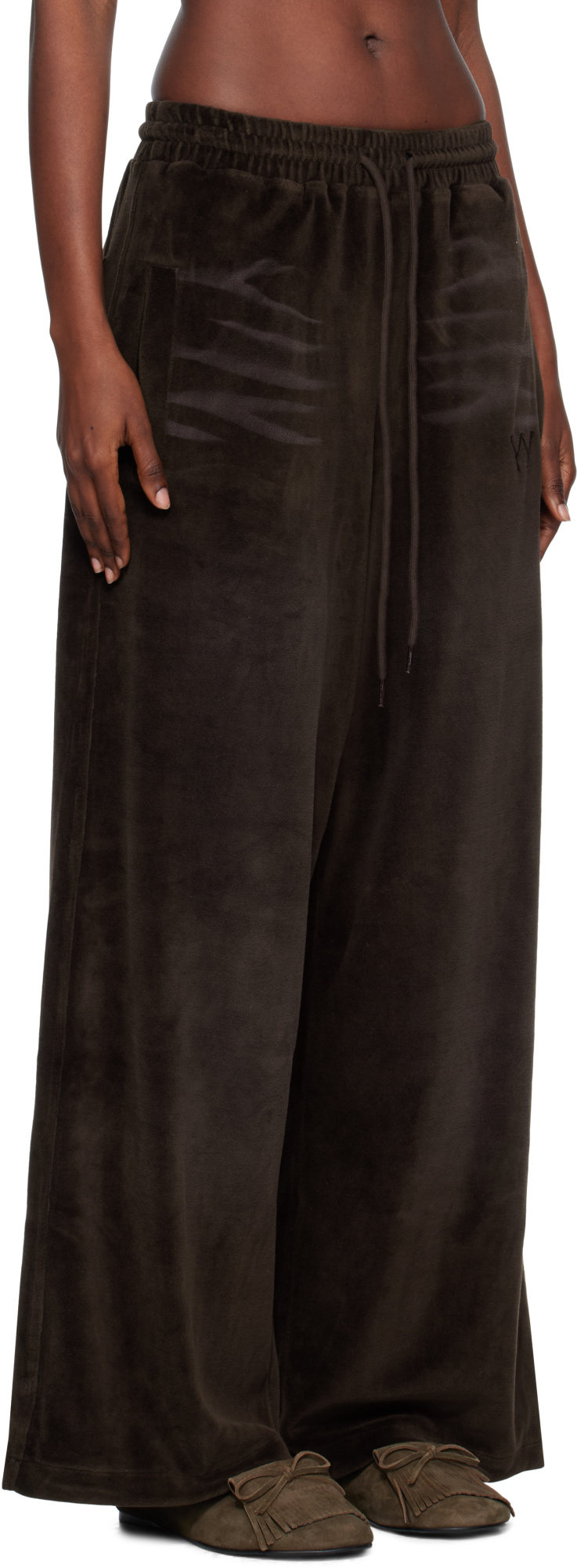 Open Yy Velvet Wide-leg Casual Pants In Brown