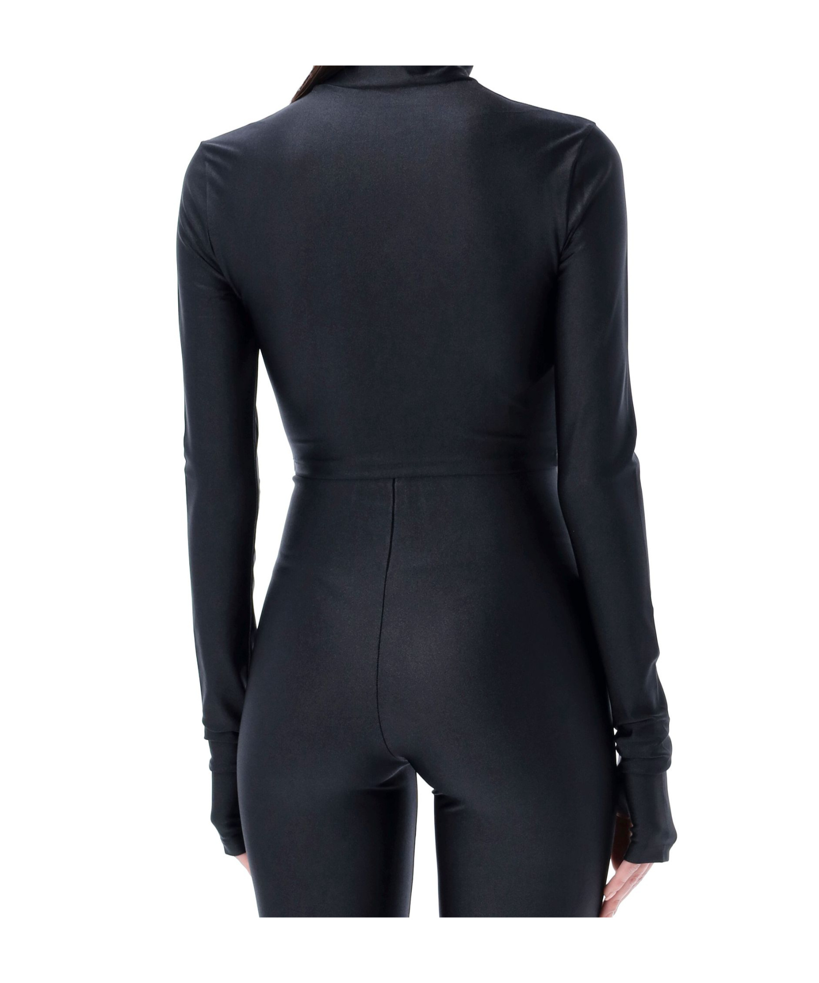 The Andamane High Neck Long Sleeve Open Back Bodysuit In Black