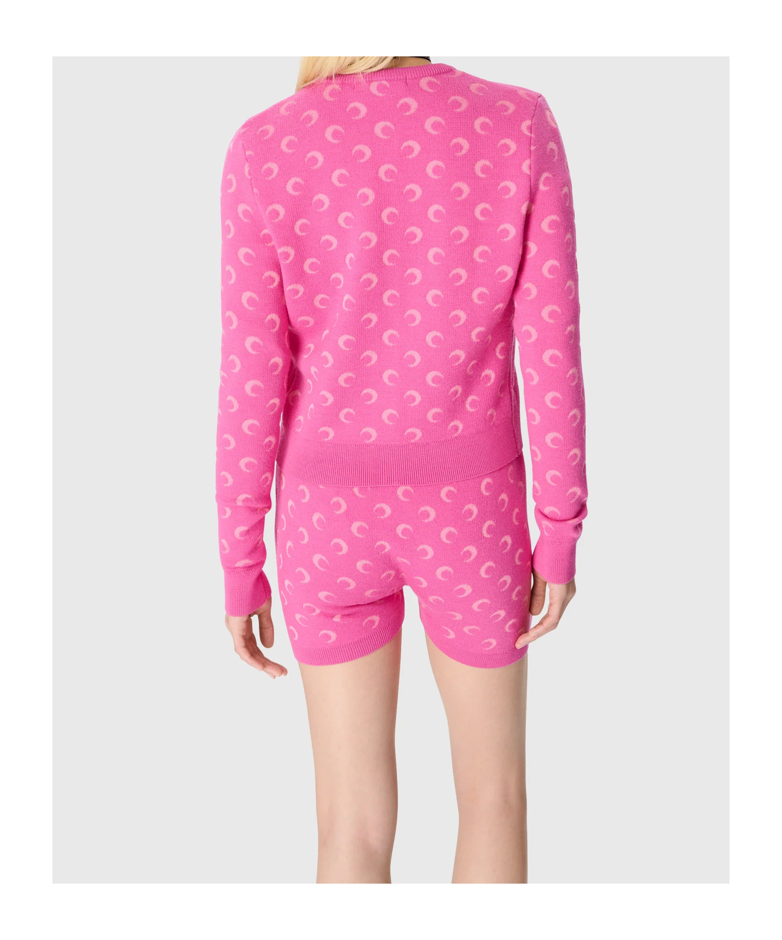 Marine Serre Moon Jacquard Knit Fitted Cardigan In Pink