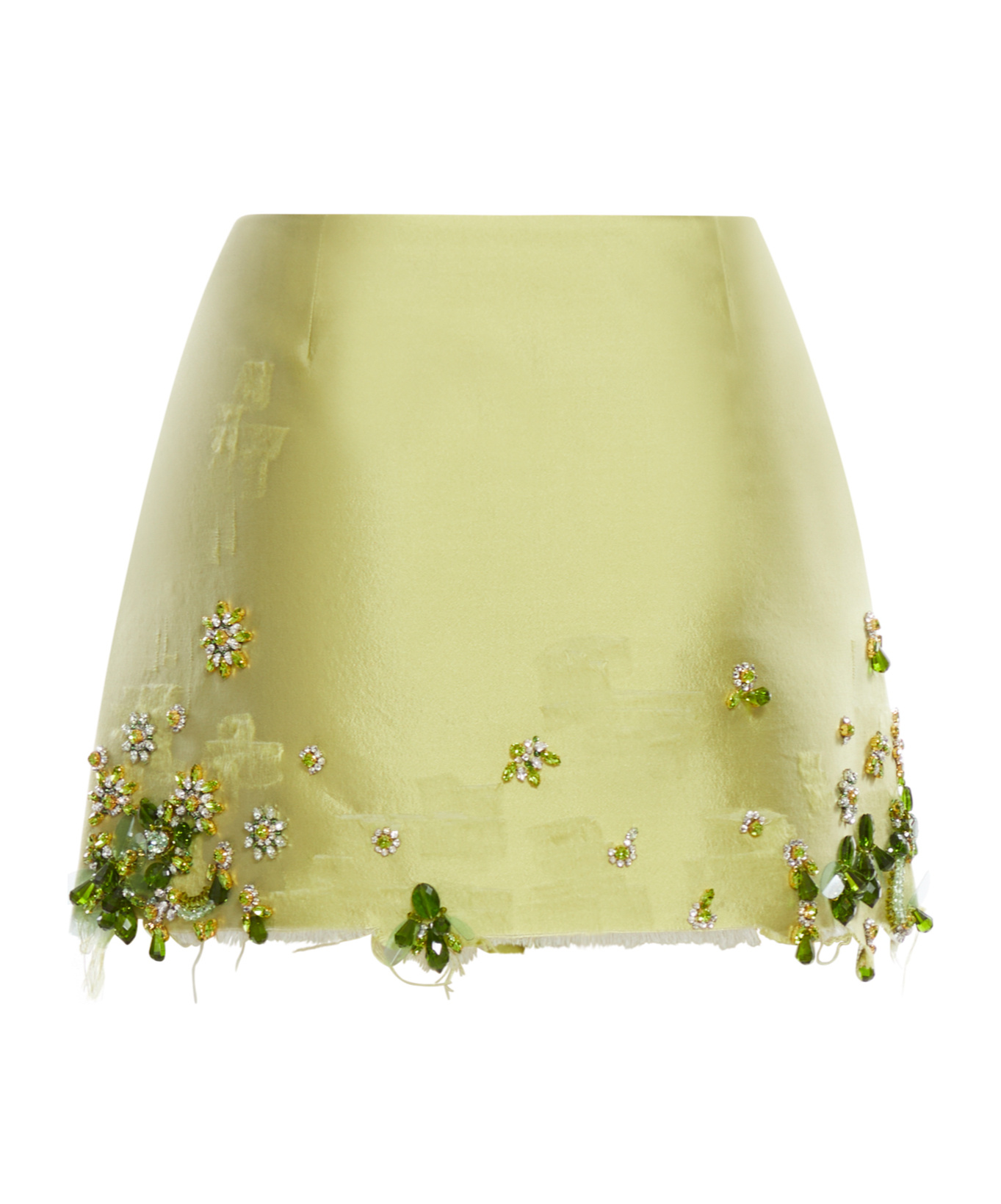Prada Embroidered Silk And Wool Miniskirt In Green