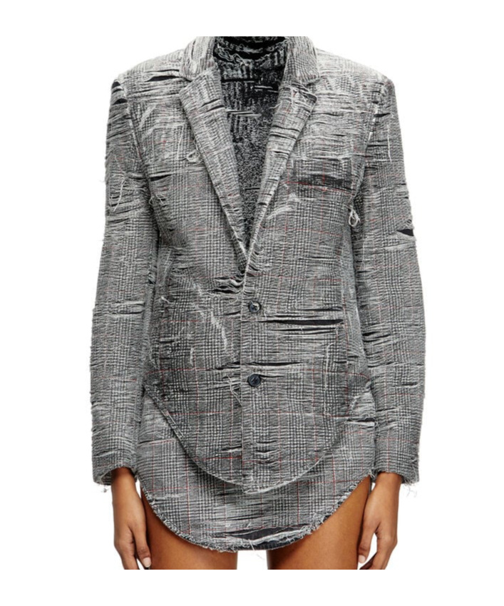 Diesel Blazer In Distressed Prince Of Wales Denim In Gray
