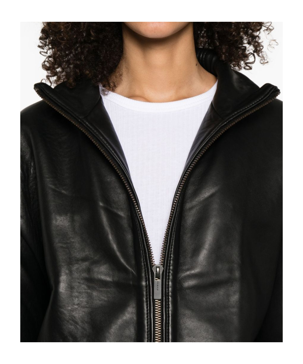 Remain Birger Christensen Long-sleeved Leather Jacket In Black
