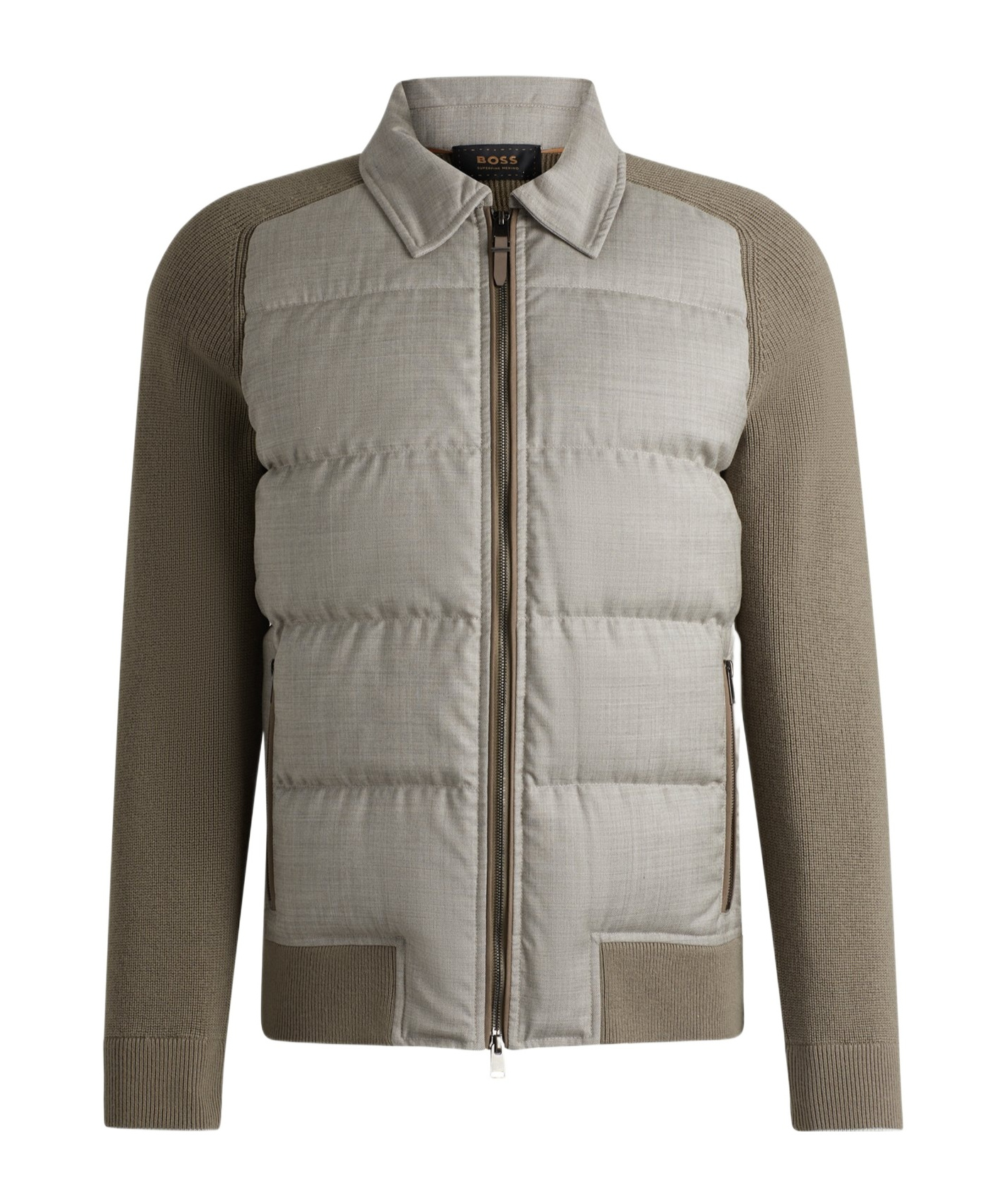 Hugo Boss Long Sleeve Wool Down Jacket In Gray