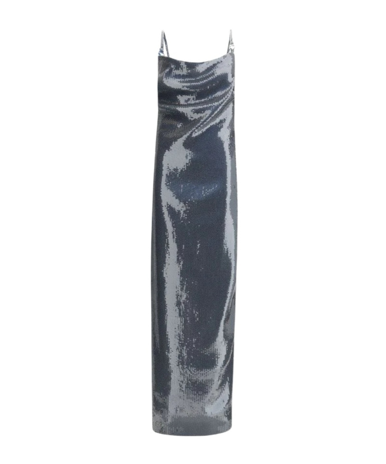 Coperni Ruched Sequin-embellished Gown In Blue