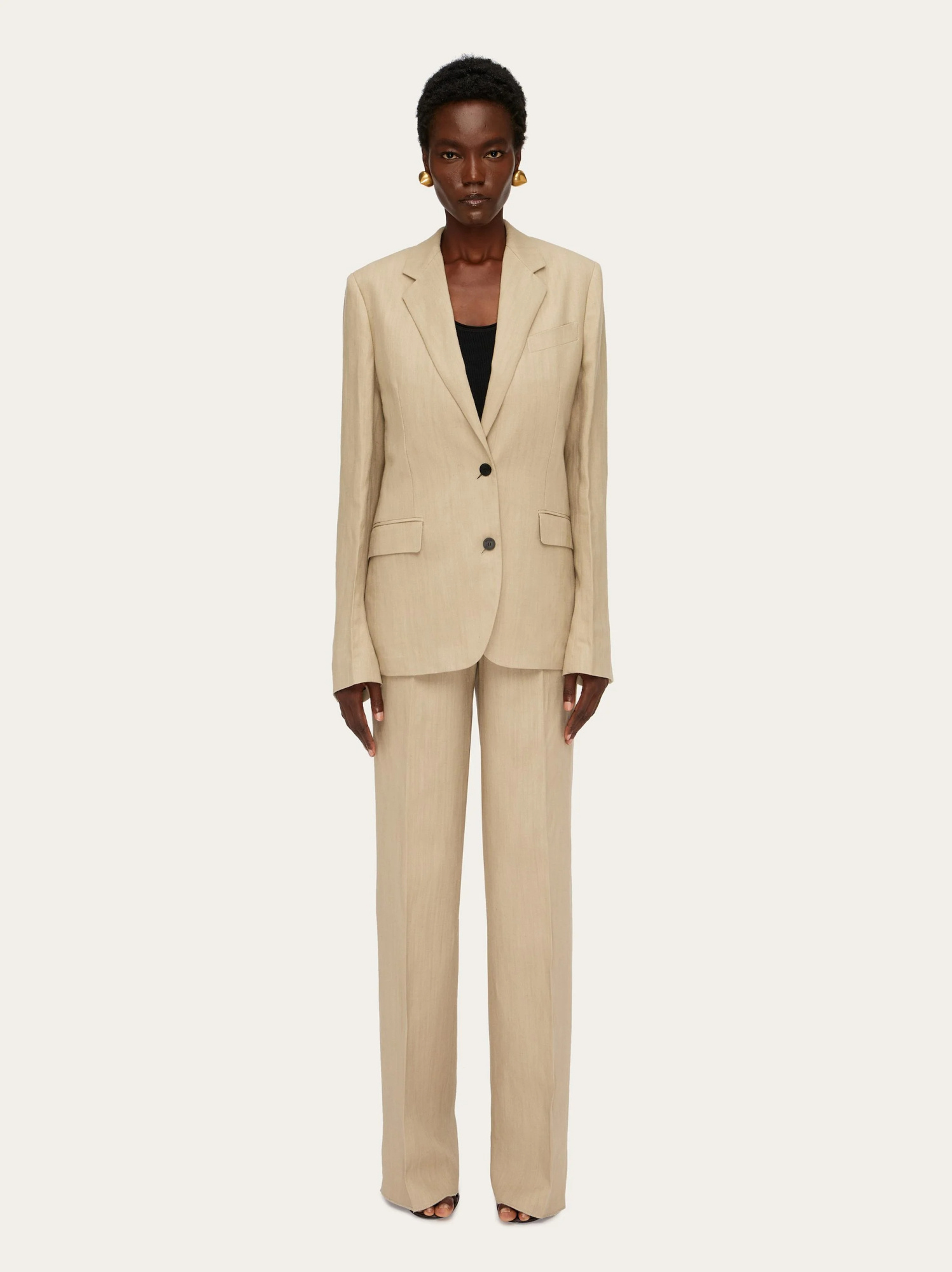 Ferragamo Woman Linen Blend Tailored Trouser In Nude
