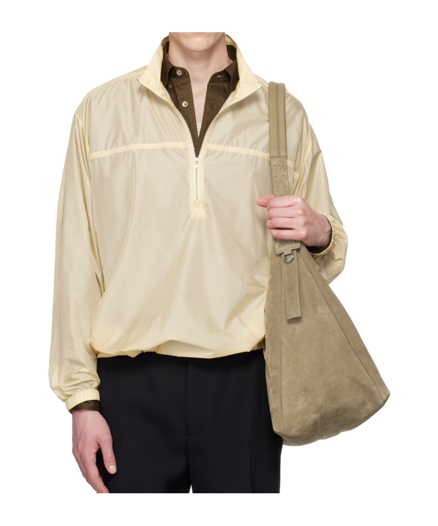 Auralee Yellow Light Sheer Nylon Half Zip Jacket In Neutral