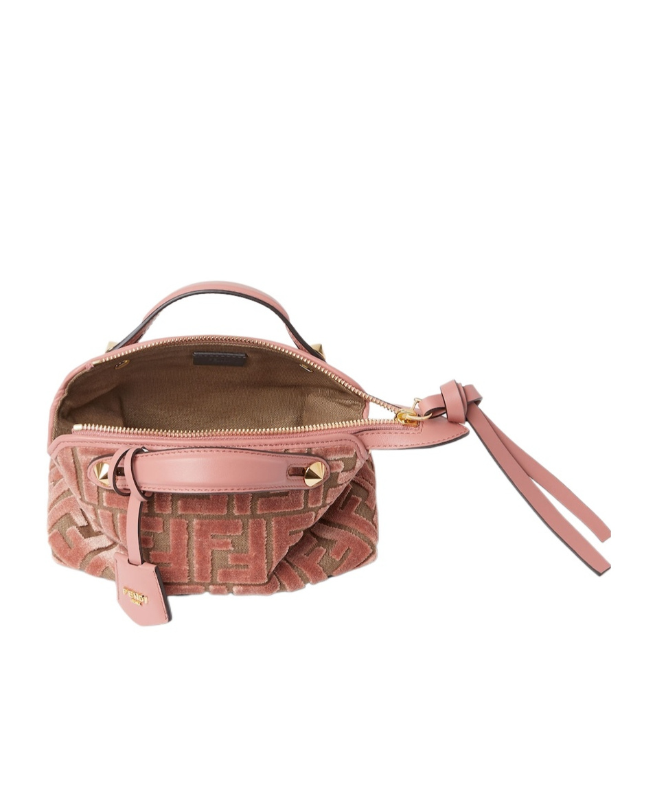 Fendi By The Way Soft Mini Ff Jacquard Velvet And Leather Shoulder Bag In Pink