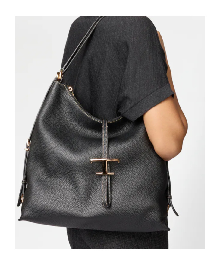 Tod's T Timeless Medium Leather Shoulder Bag In Black