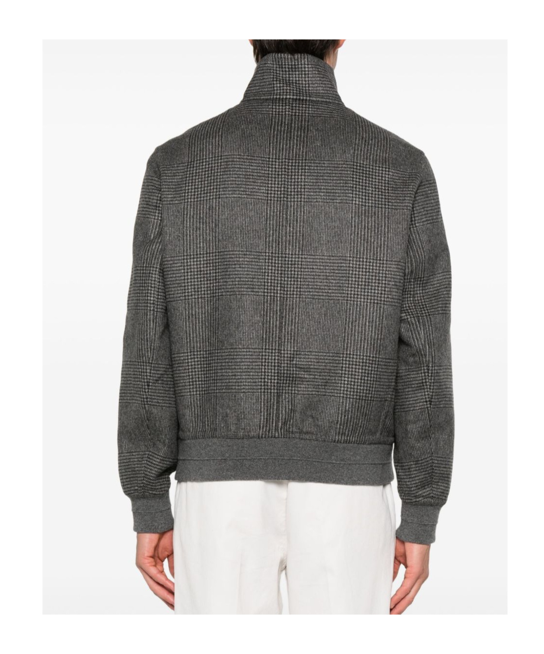 Brunello Cucinelli Check-pattern Zip-up Bomber Jacket In Gray