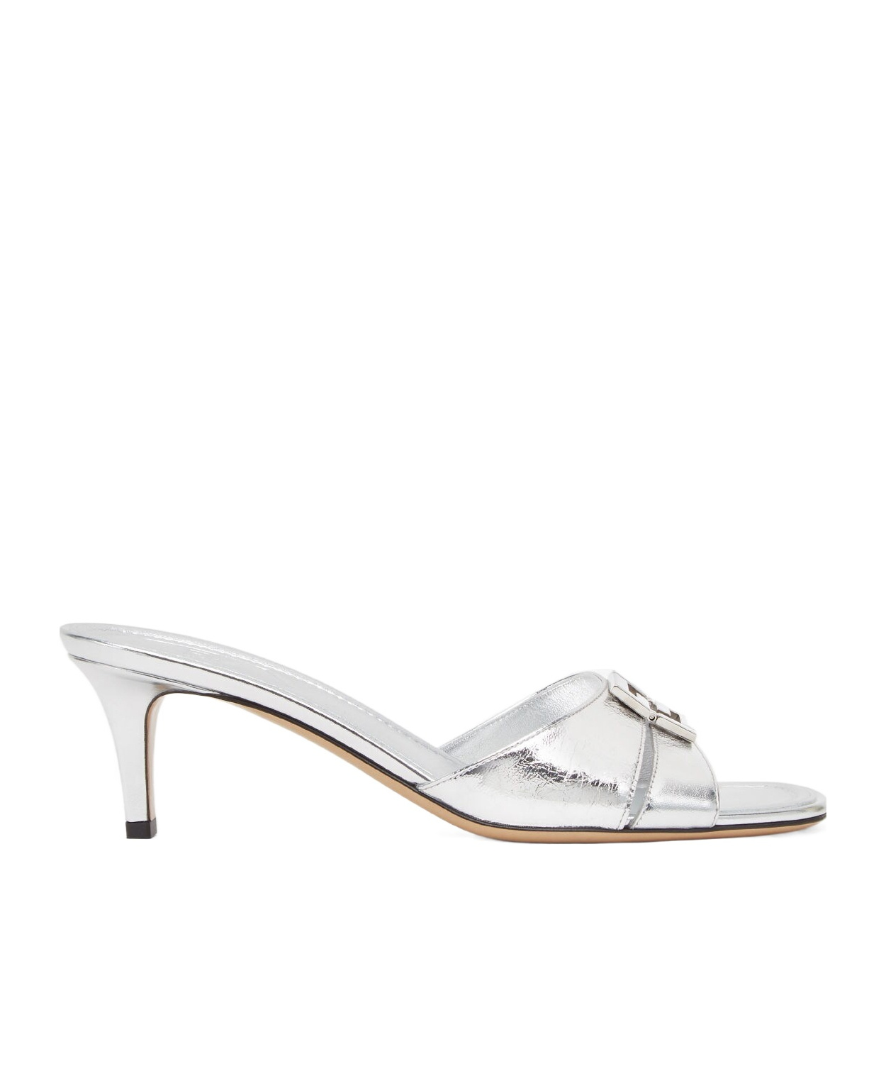 Fendi Fold Leather Mules Metal Detail In White