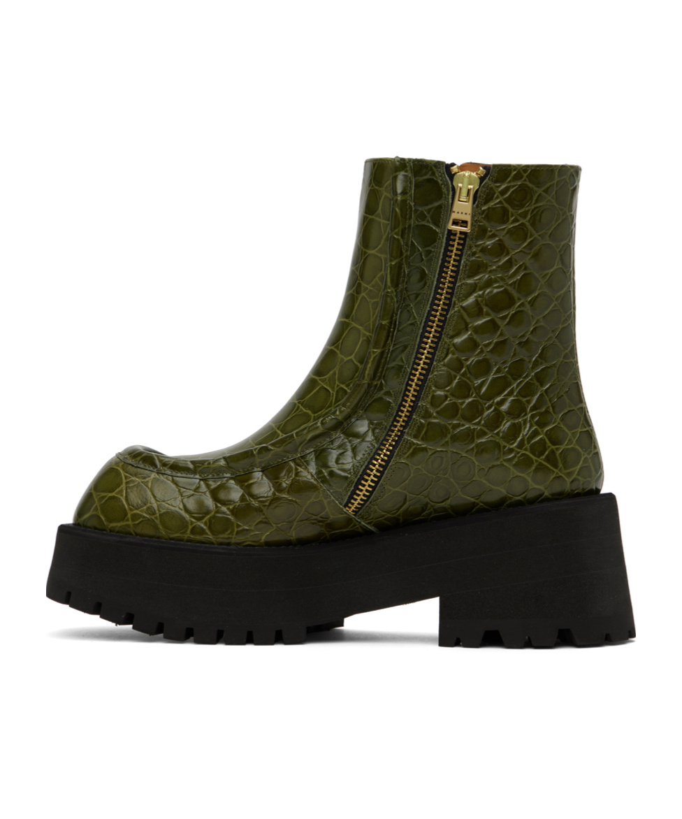 Marni Chunky Croc-effect Leather Chelsea Boots In Black