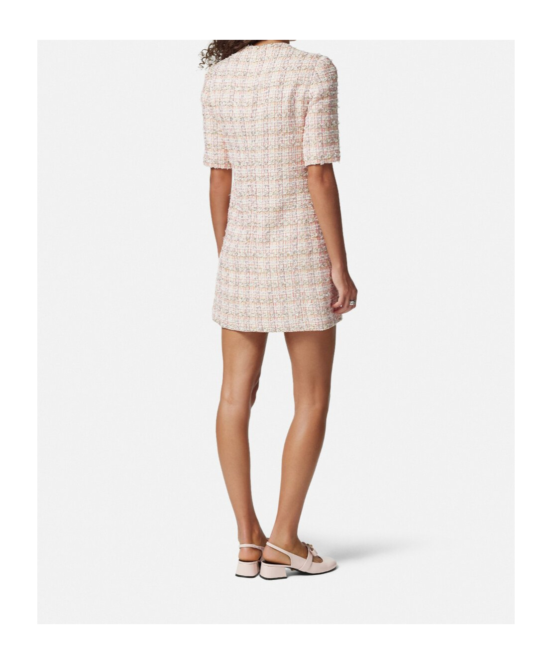 Versace Metallic Tweed Mini Dress In Nude