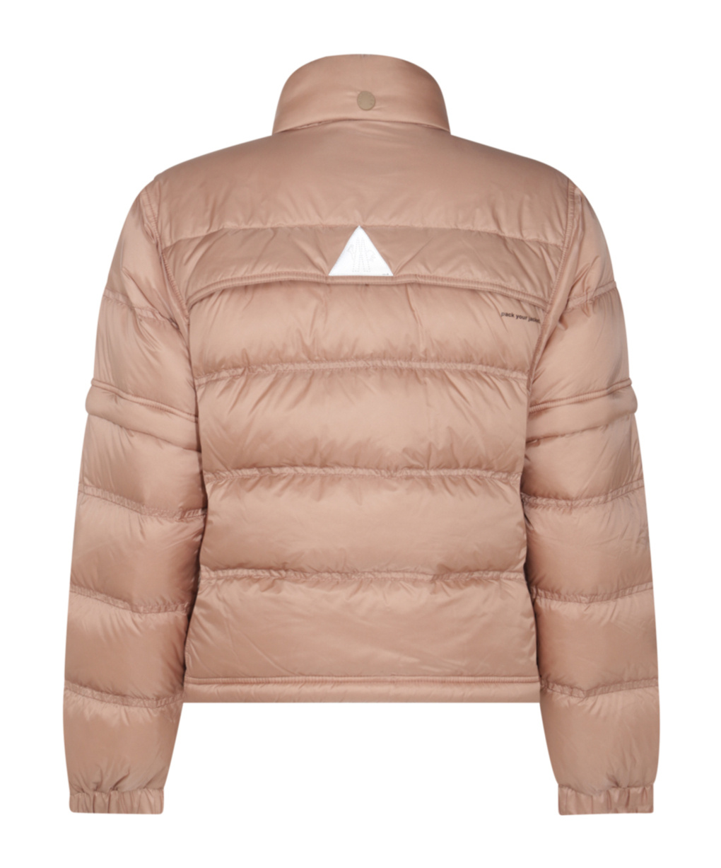 Moncler Quilted High Collar Zippered Pockets Jacket In Nude