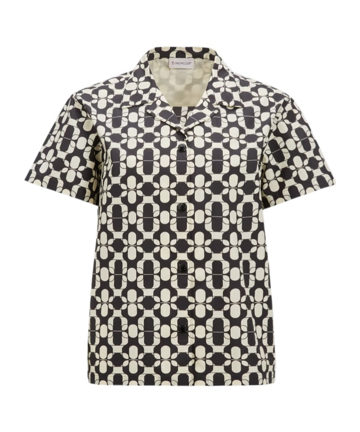Moncler Chemise À Manches Courtes En Coton À Imprimé Géométrique In Black