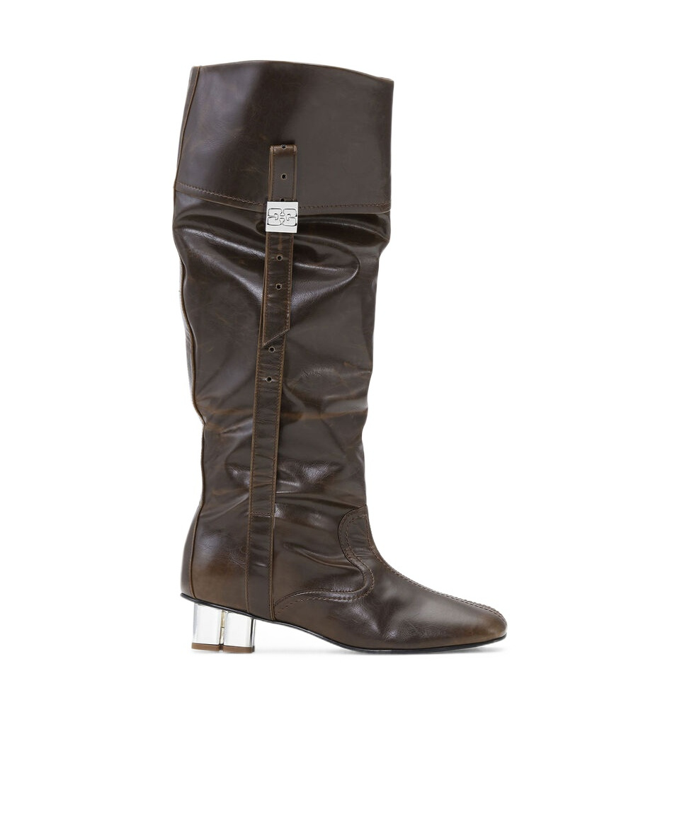 Ganni Slouchy Boot Butterfly In Green