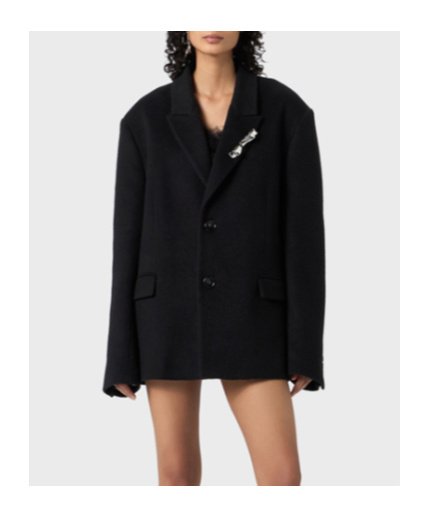 Blumarine Bijoux-pin Felted Coat In Black