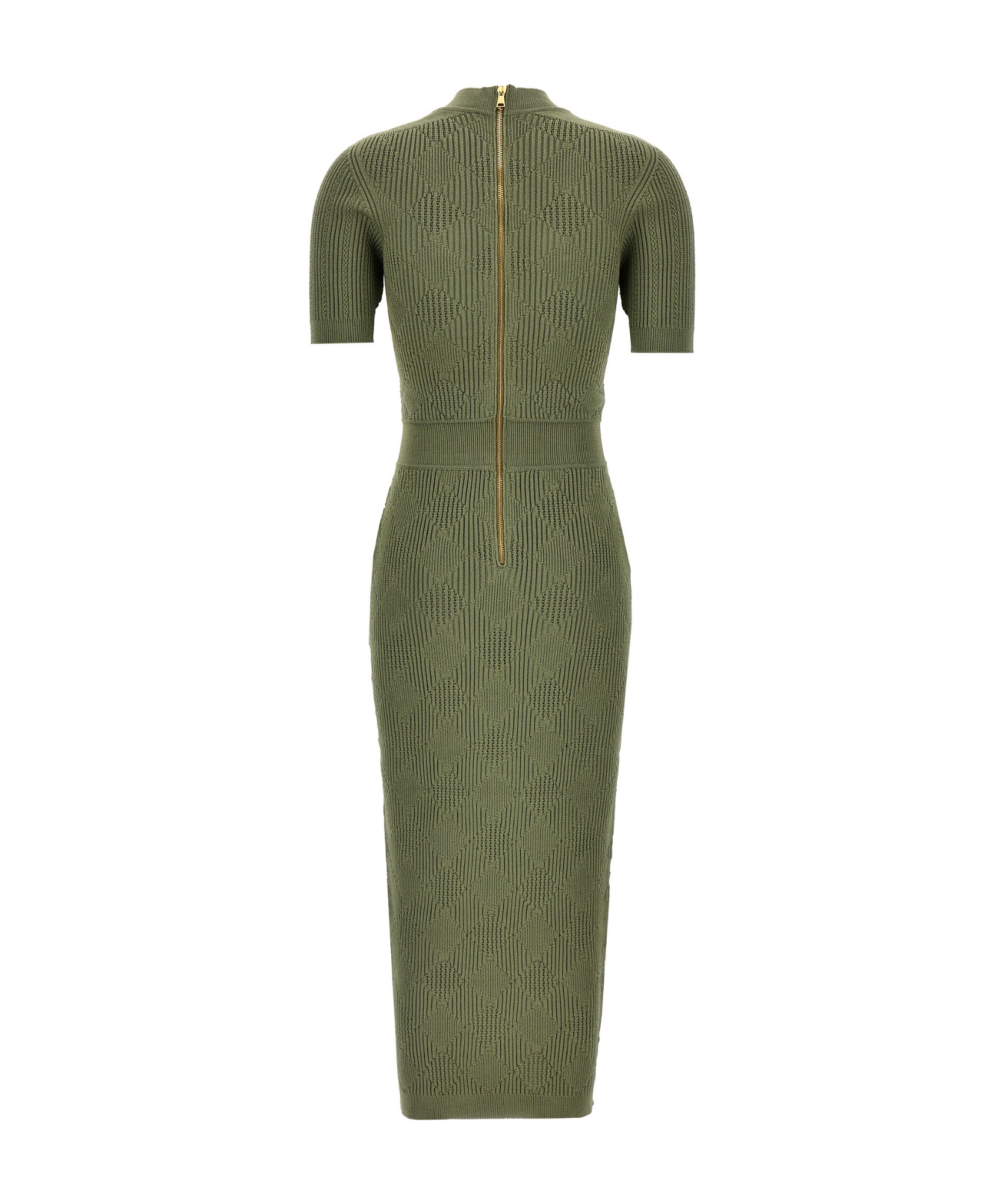 Balmain Gingham Knitted Midi Dress In Green