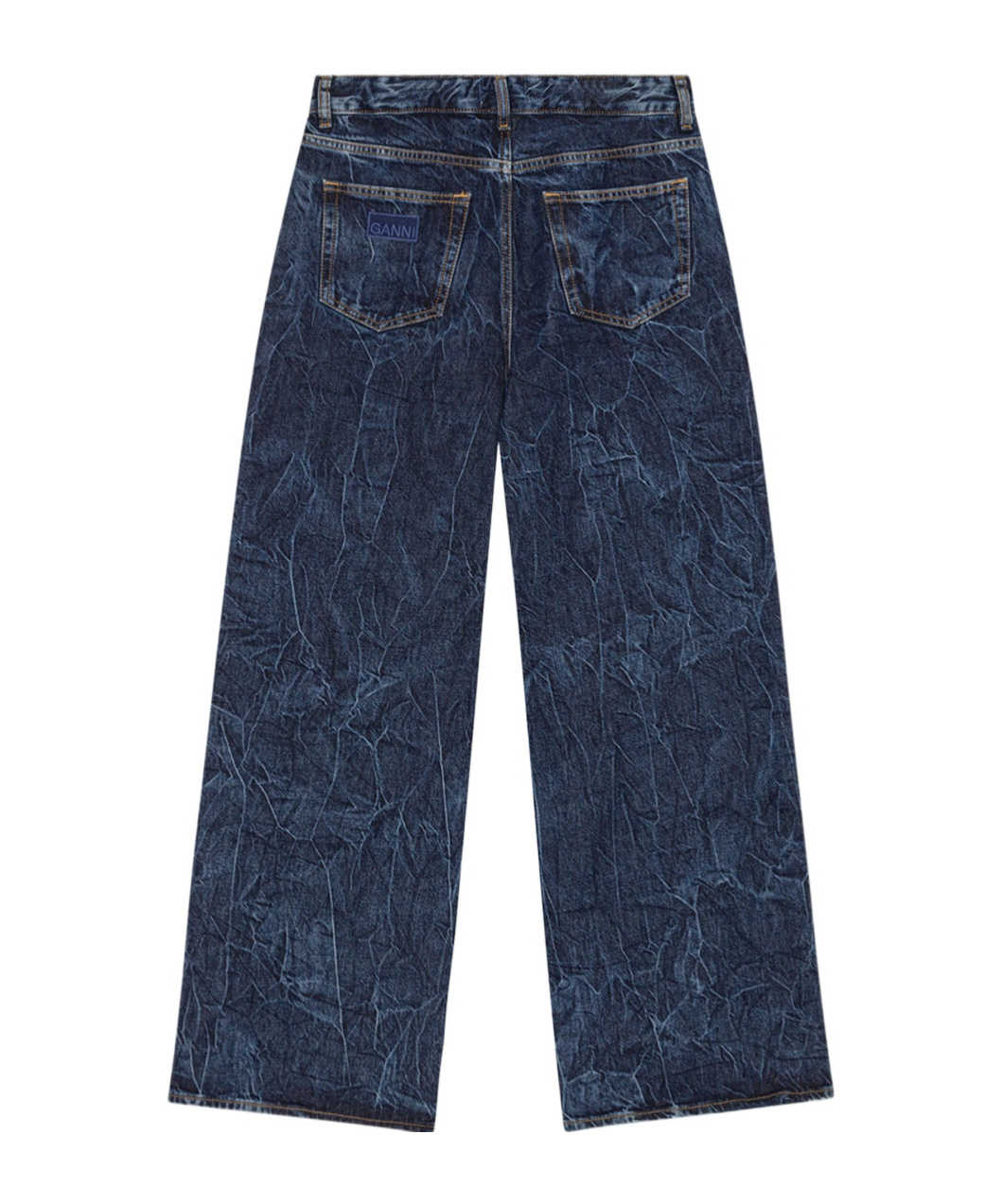 Ganni Crinkled Denim Jeans In 蓝色