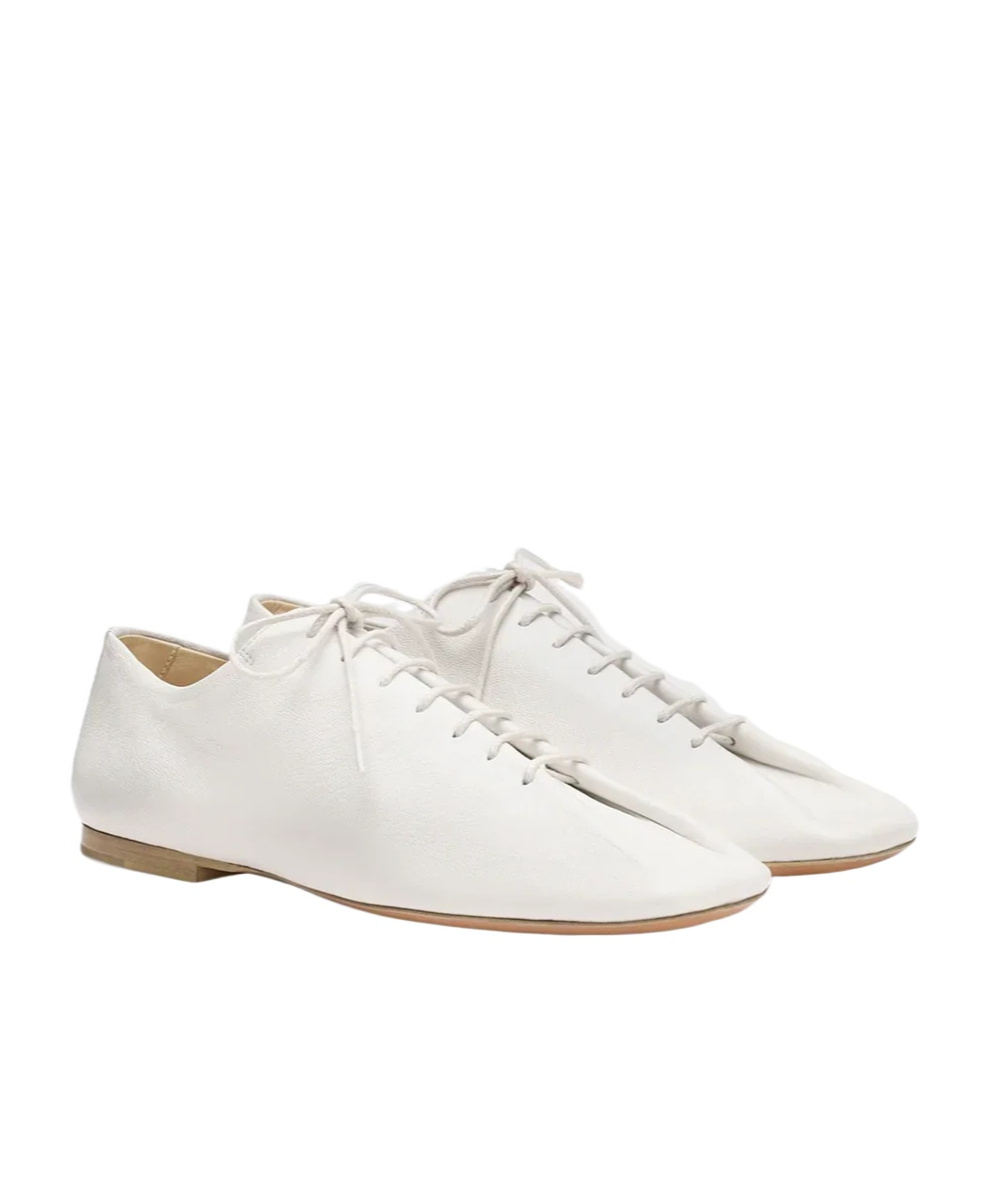 Lemaire Souris Lace Up Leather Heel Shoes In White