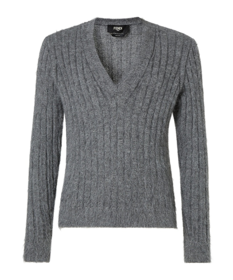 Fendi Dark Grey Stretch Mohair Blend Sweater In Gray