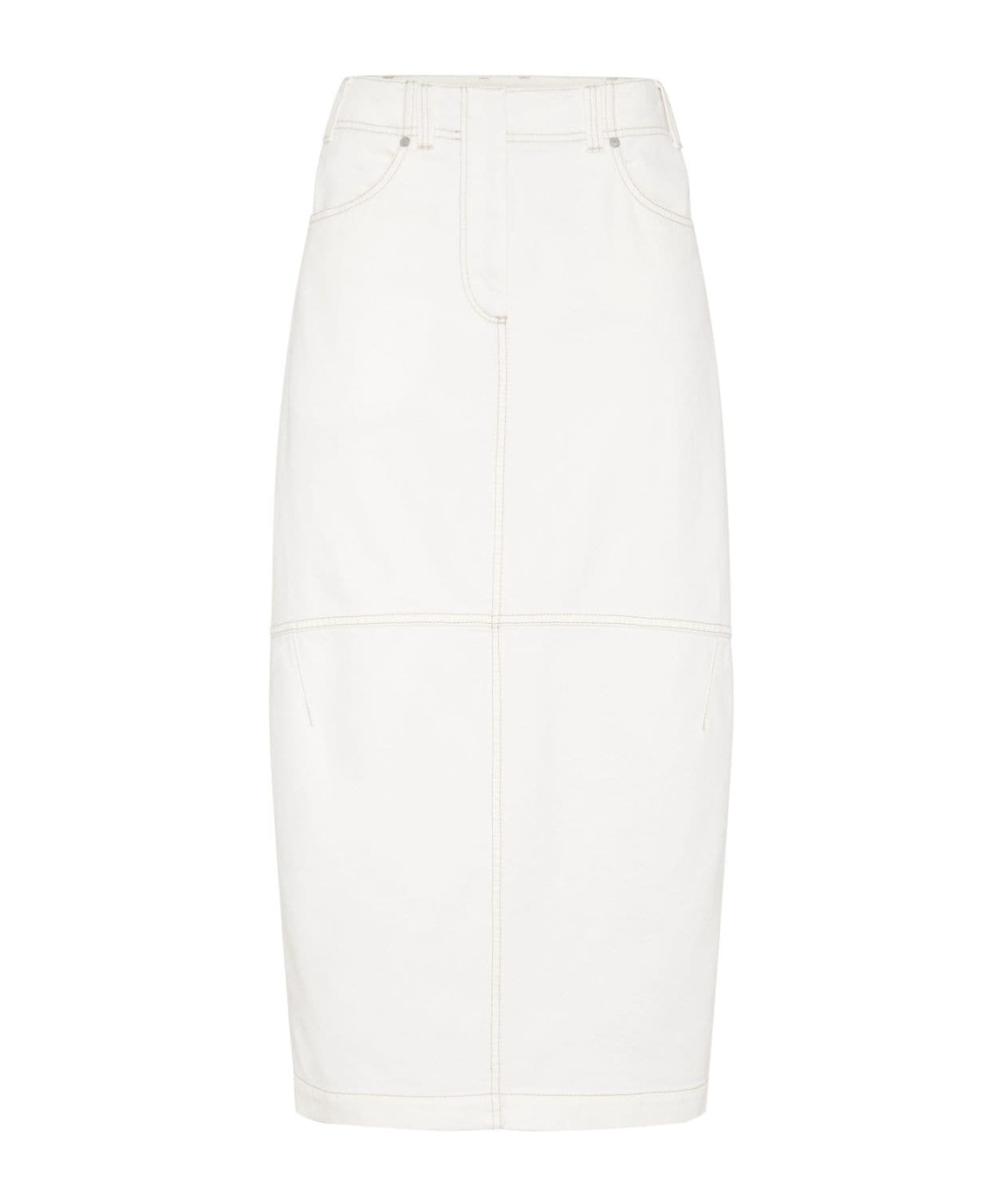 Brunello Cucinelli High-waisted Denim Midi Skirt In White