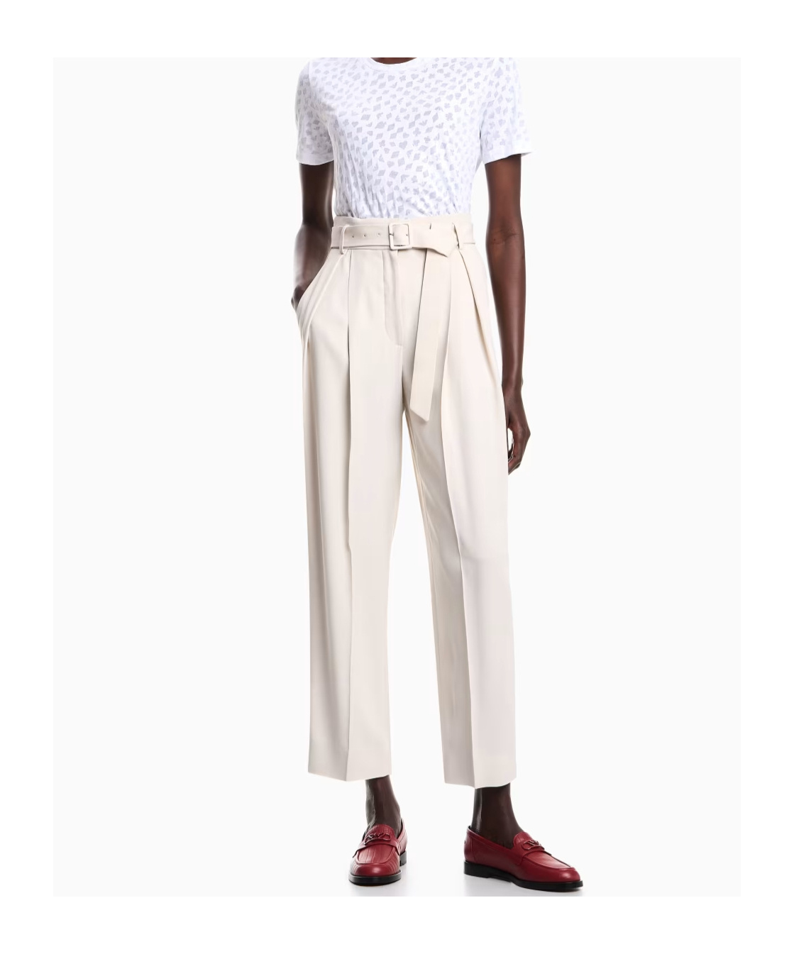Emporio Armani Envers Satin Trousers With Pleats And Belt In White