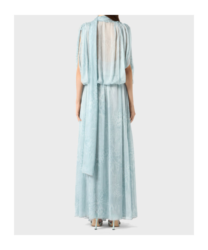 Blumarine Printed Chiffon Long Dress In Light Blue