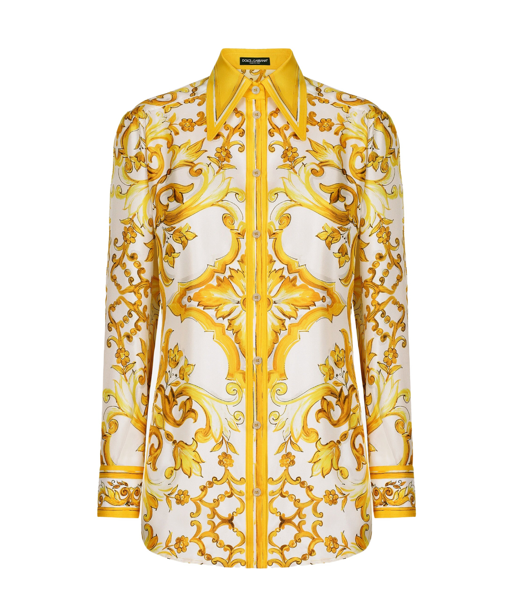 Dolce & Gabbana Majolica Print Long-sleeved Silk Shirt In Multicolor