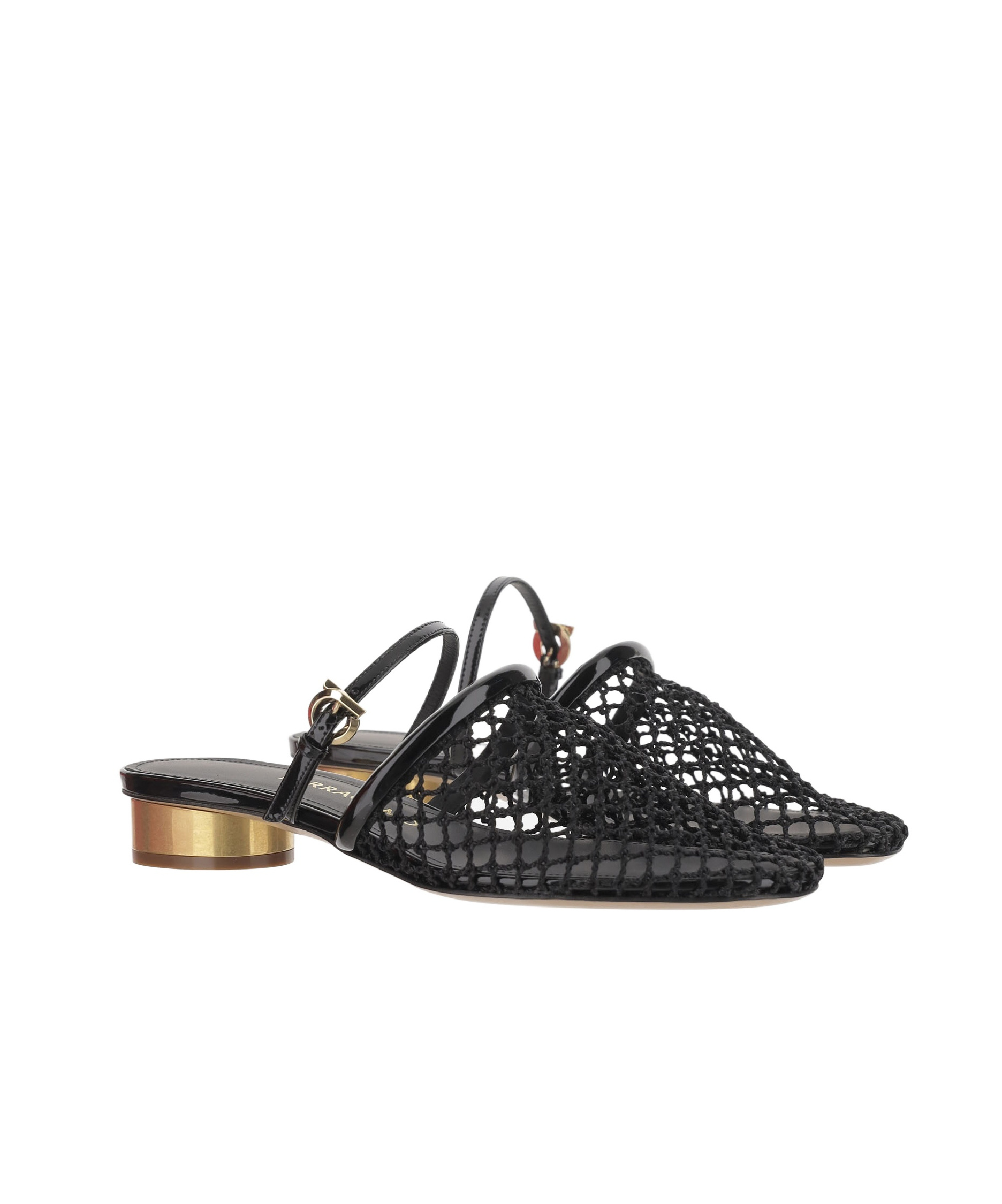 Ferragamo Mesh And Leather Mules In Black