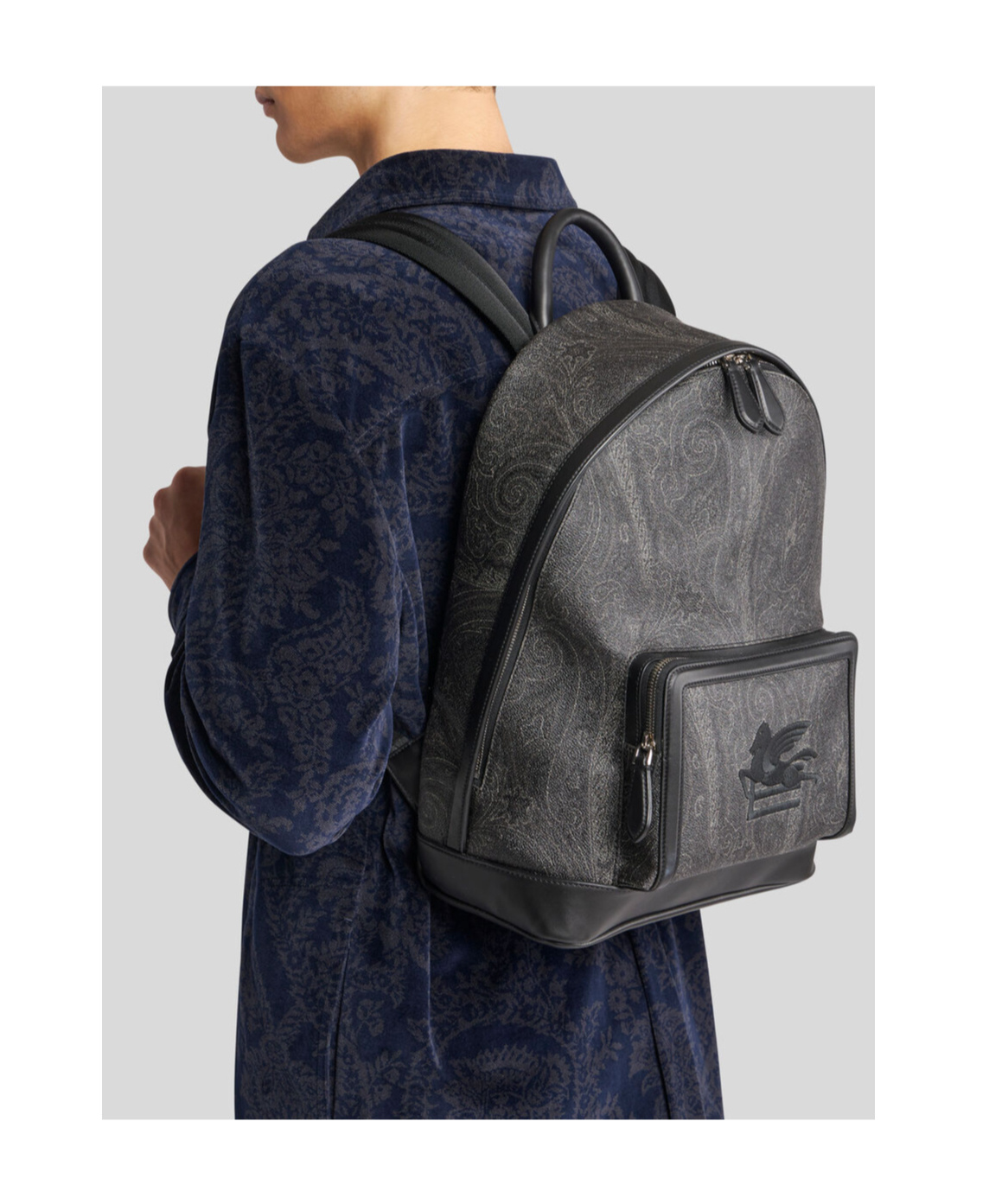 Etro Pegaso Motif Paisley Jacquard Backpack In Black