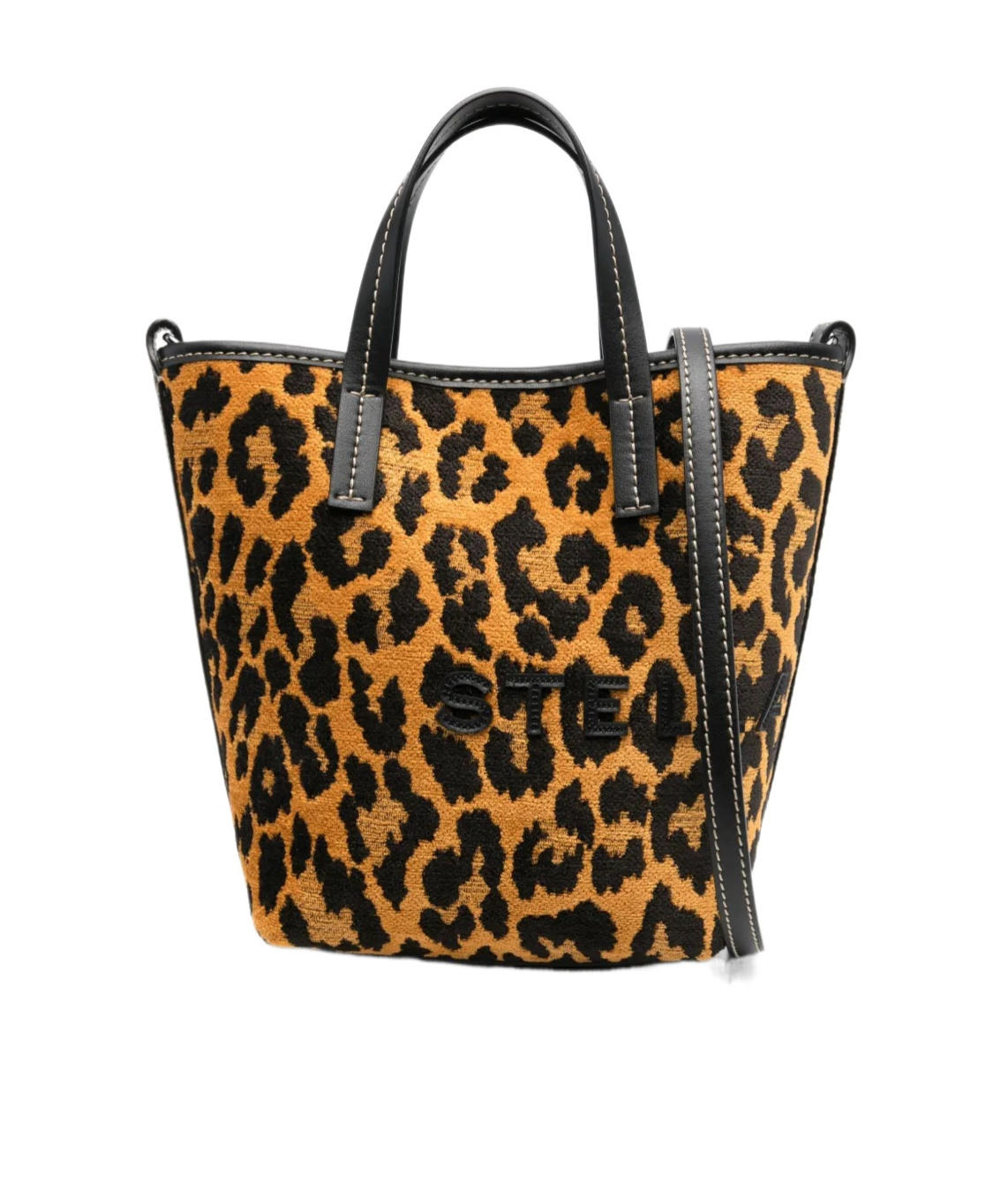 Stella Mccartney Jacquard Leopard Bucket Bag In Black