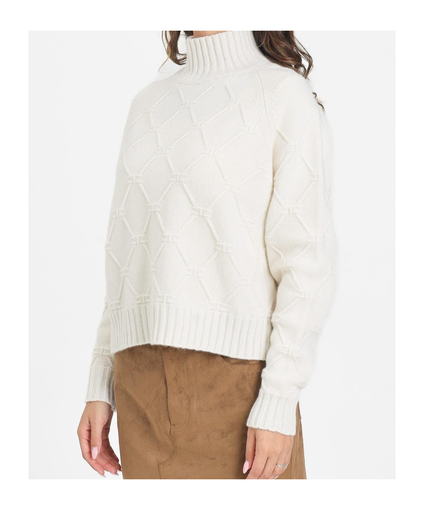 Elisabetta Franchi Wool Crewneck Sweater In White