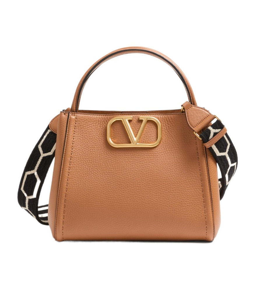 Valentino Medium Alltime Shoulder Bag In Almond Beige/black And White