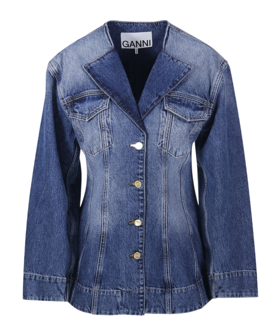 Ganni Blue Sparkle Denim Blazer In Blue