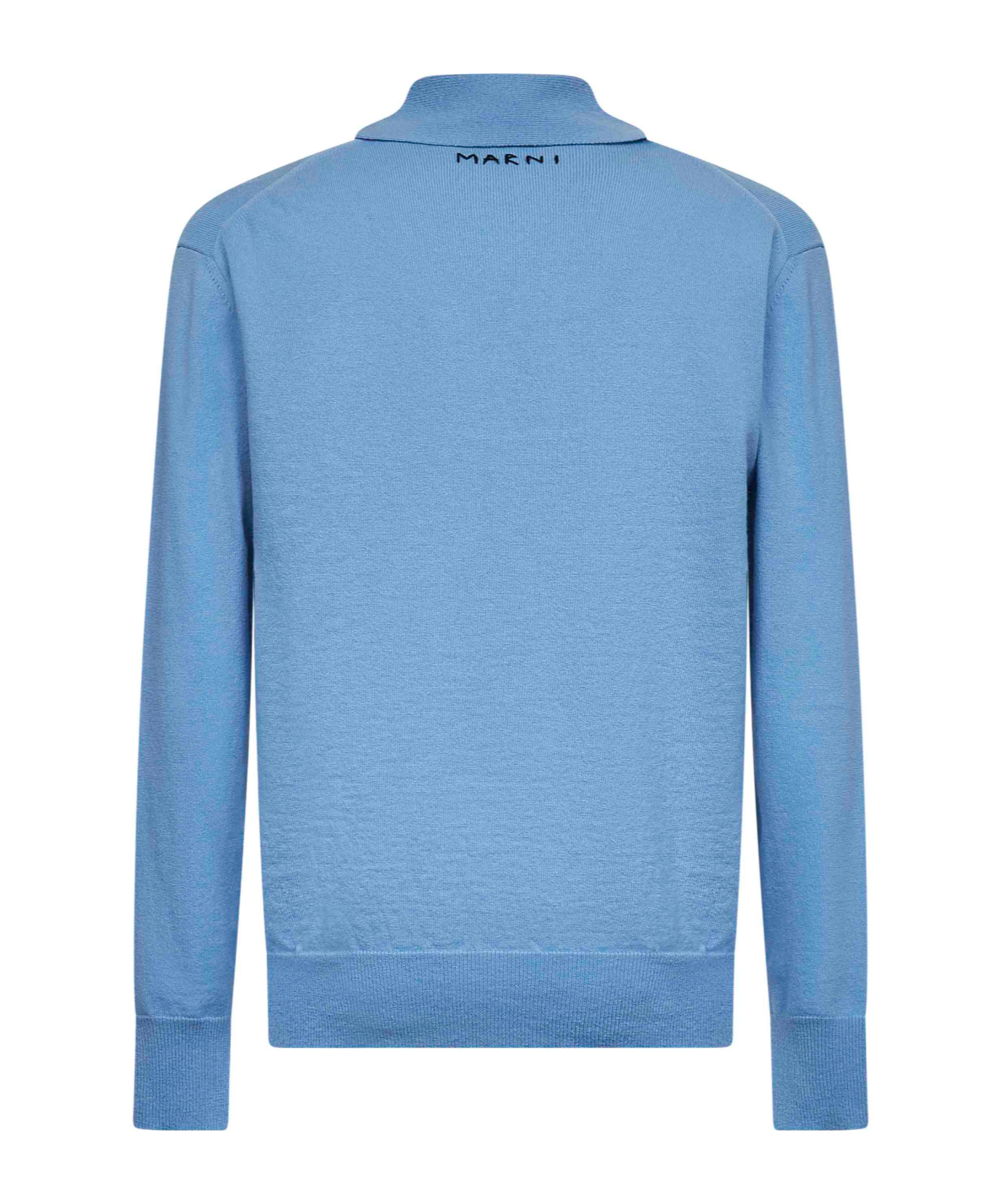 Marni Men Light Blue Virgin Wool Knit Polo Shirt In Blue