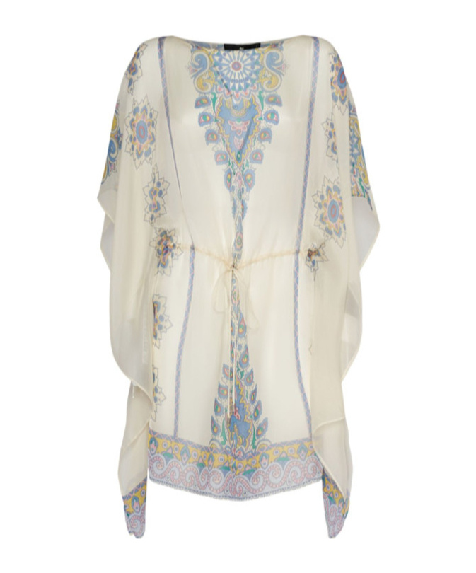 Etro Printed Silk Caftan Drawstring Waist In Multi