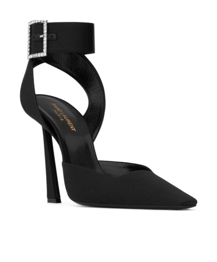 Saint Laurent Fanny Silk Crystal-buckle Pumps In Black
