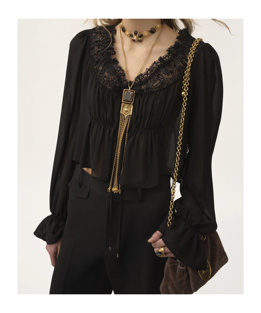 Chloé Striped Silk Satin Mousseline Shirt In Black