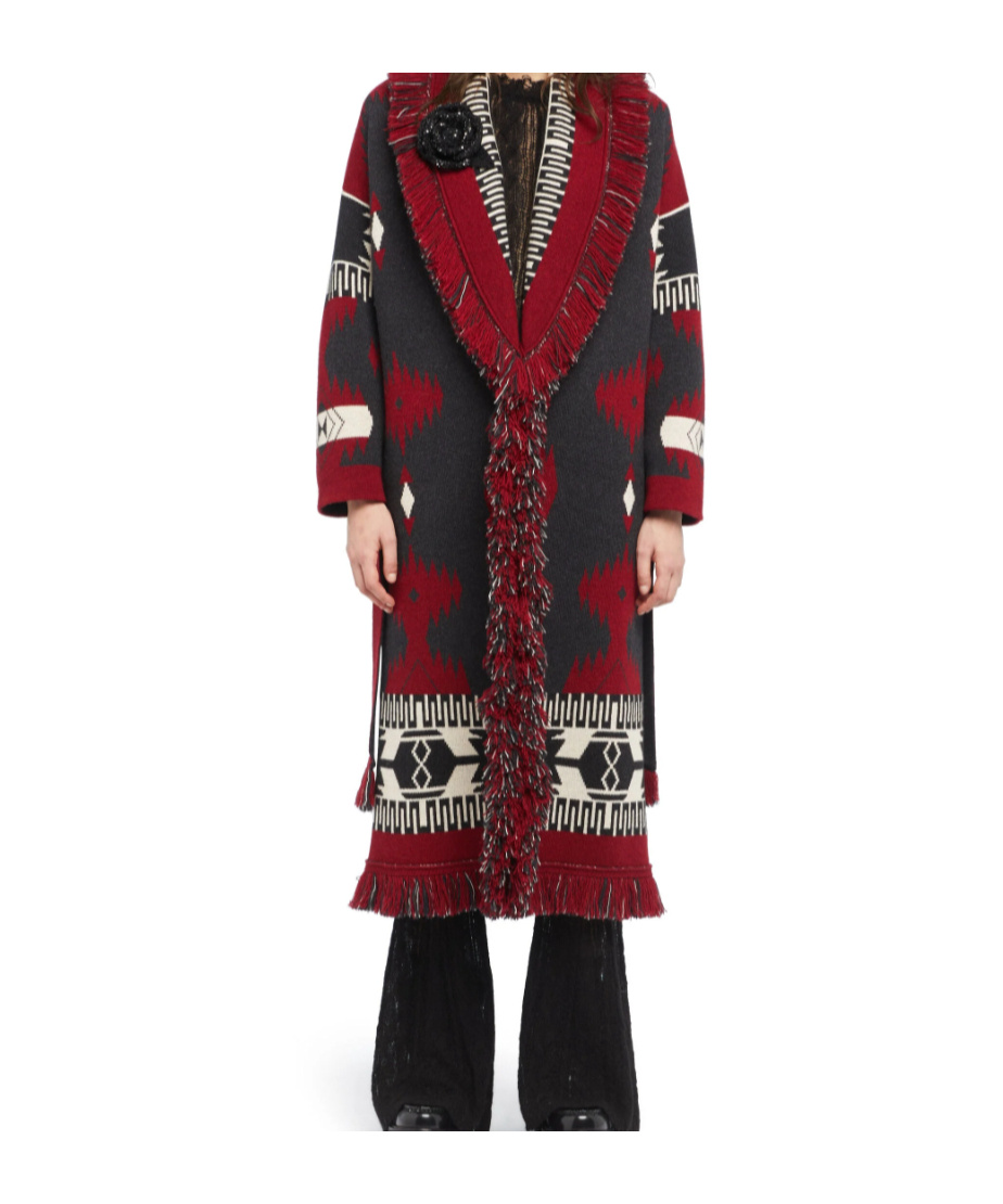 Alanui Jacquard Wool Long Cardigan With Belted Waist In Multi