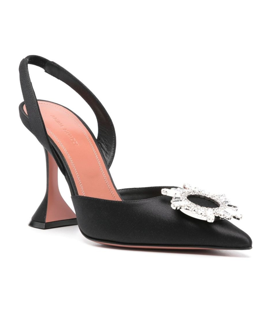Amina Muaddi Rosie Crystal-embellished Satin Slingback Pumps In Black
