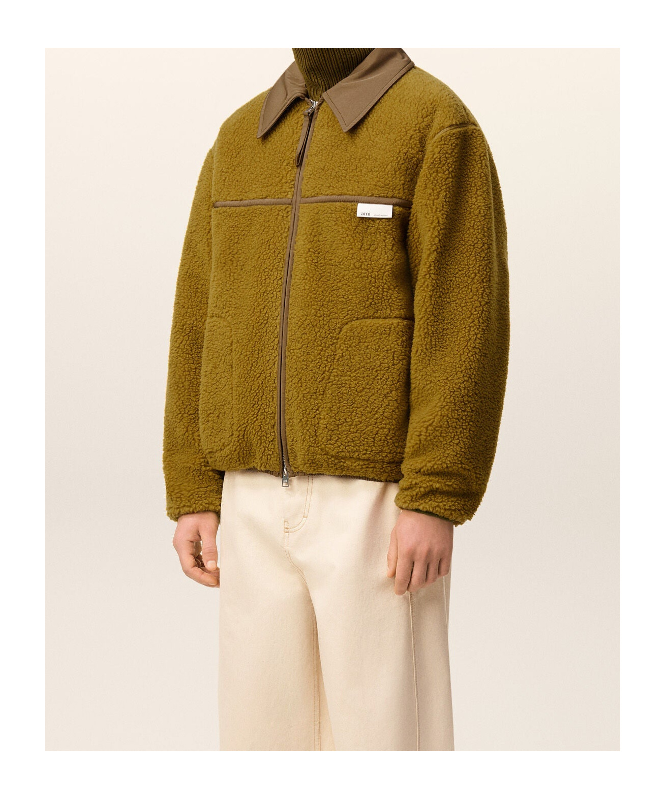 Ami Alexandre Mattiussi Ami Paris Zip Fleece Jacket In Brown