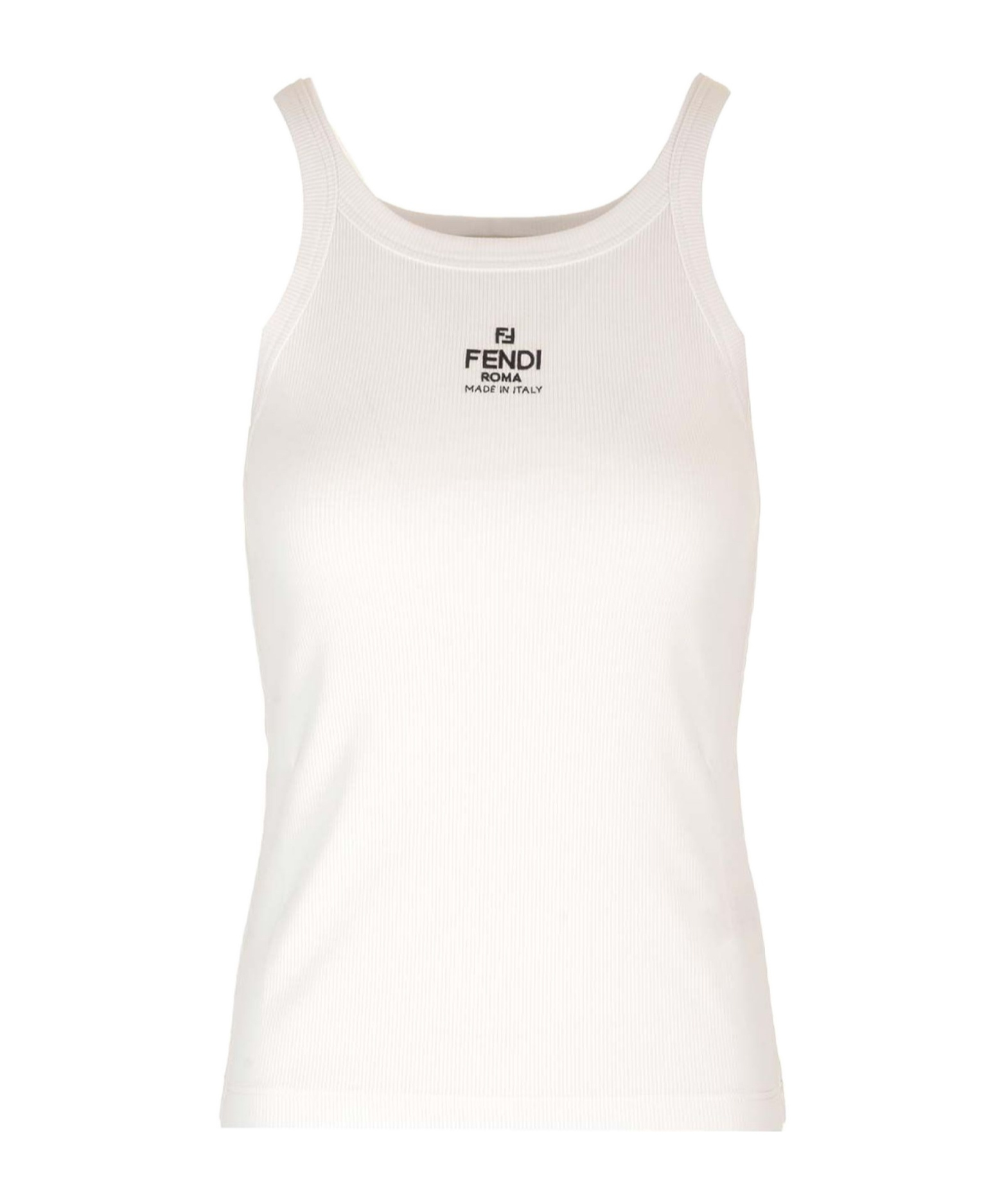 Fendi Women White Ribbed Tank Top With Contrasting Logo Embroidery