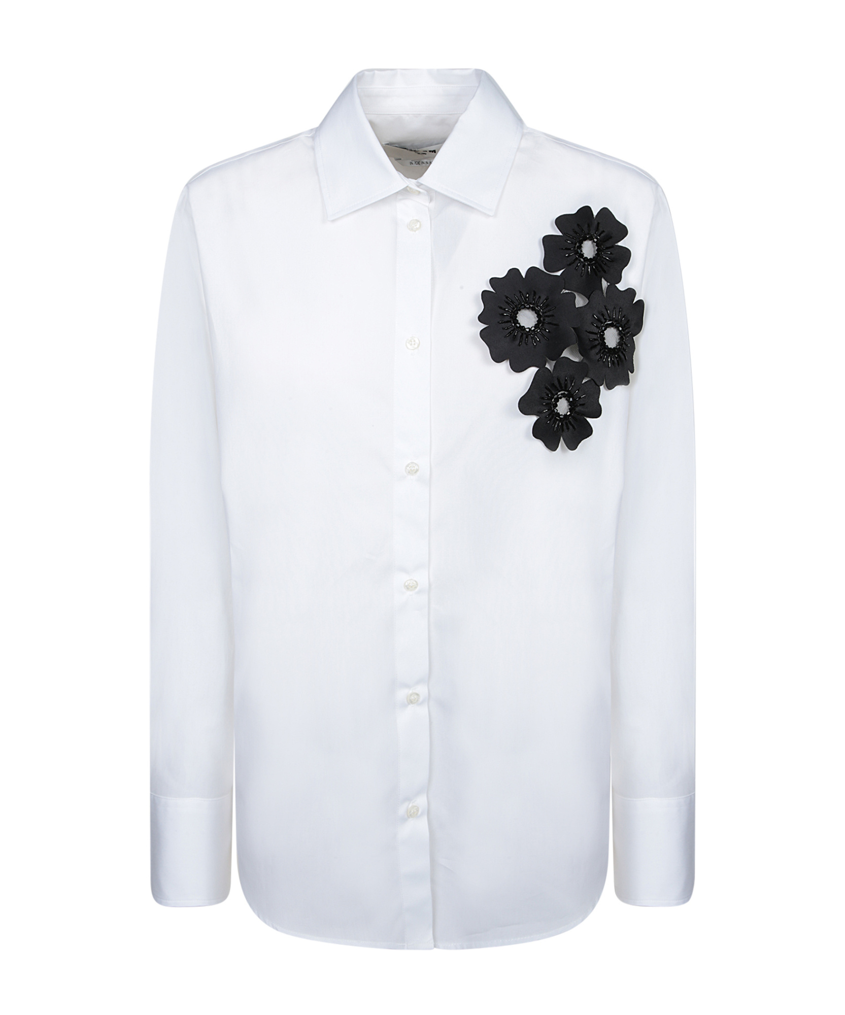 Msgm White Shirt With Black Floral Appliquã©s In White